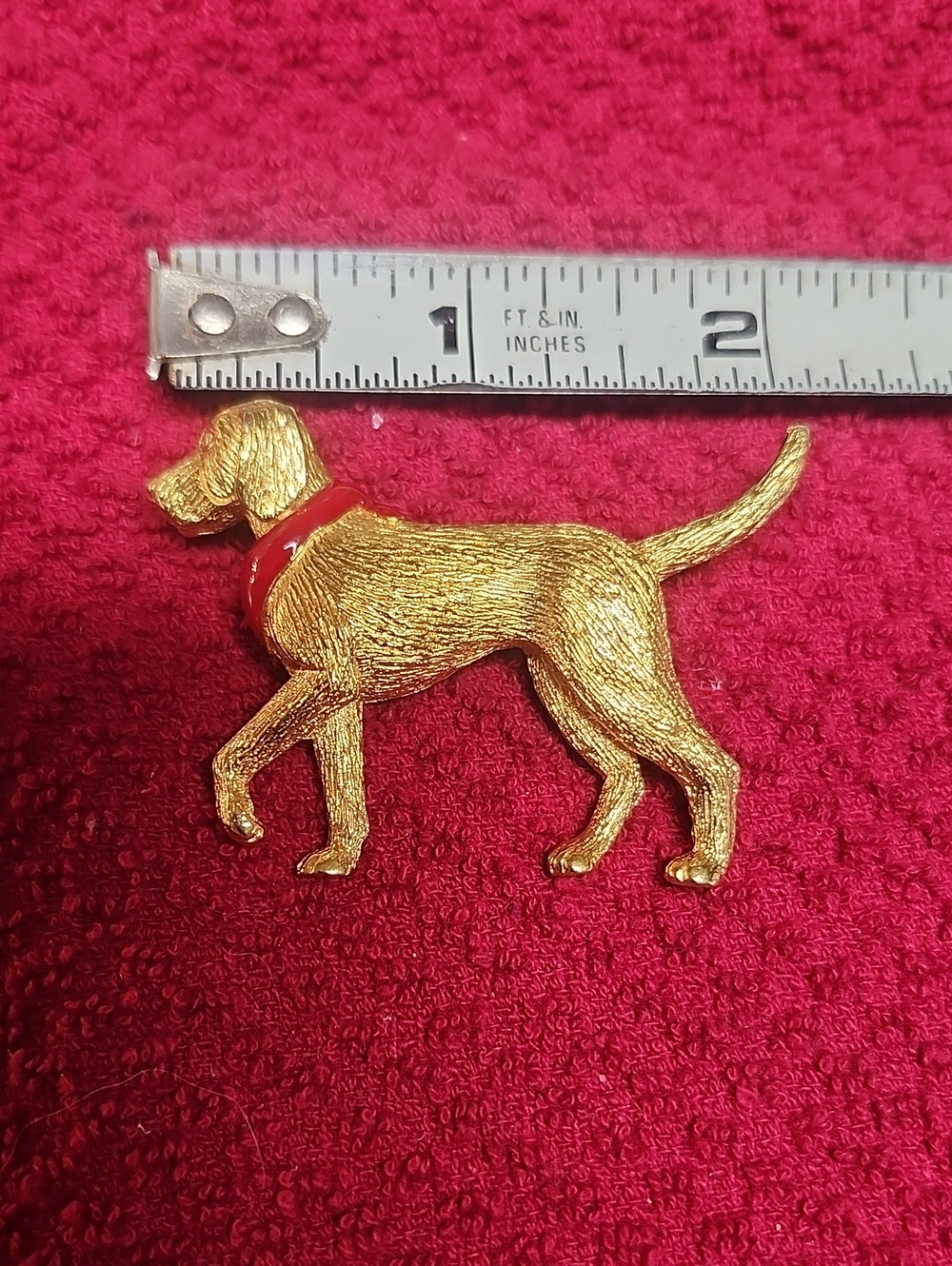 Gold Dog Pin Brooch with Red Collar - Fashion Pet Jewelry